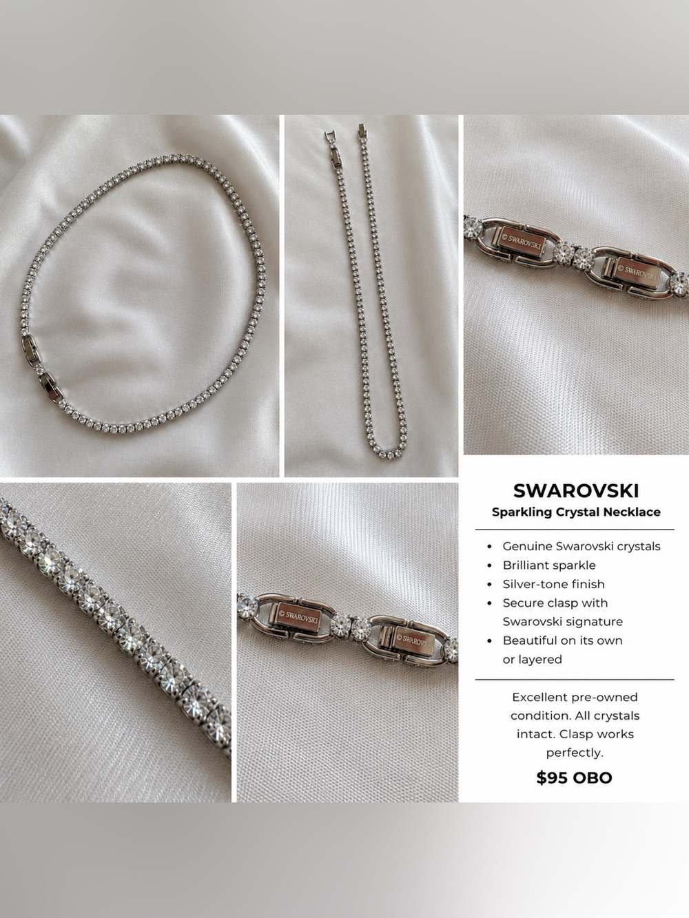 Swarovski Silver Crystal Tennis Necklace